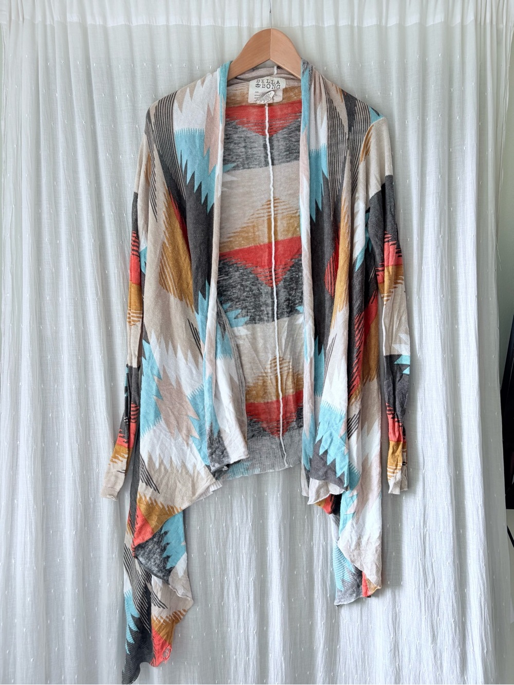 Billabong Aztec Draped Cardigan in Beige, Turquoise & Rust